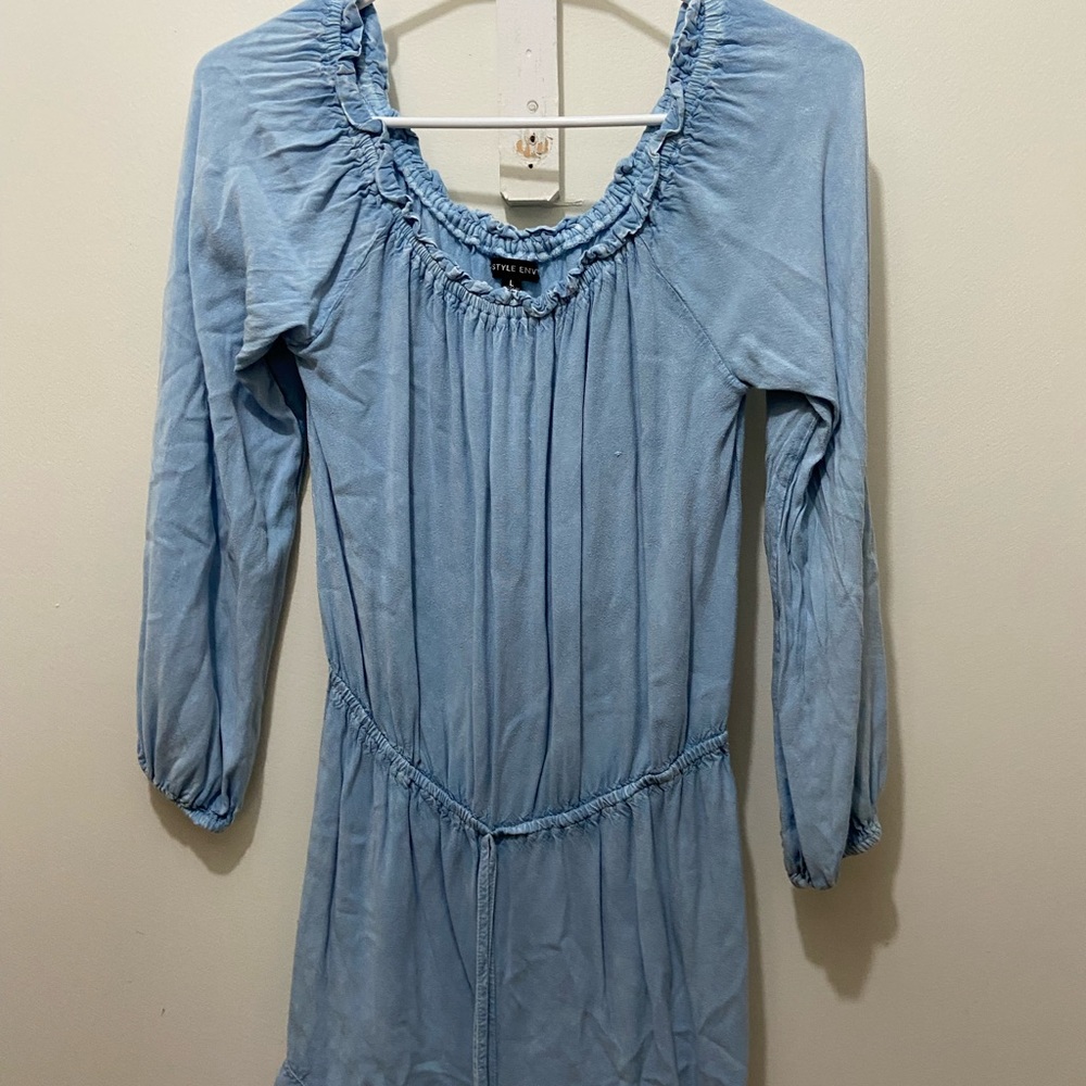 Large light blue style envy romper with tie